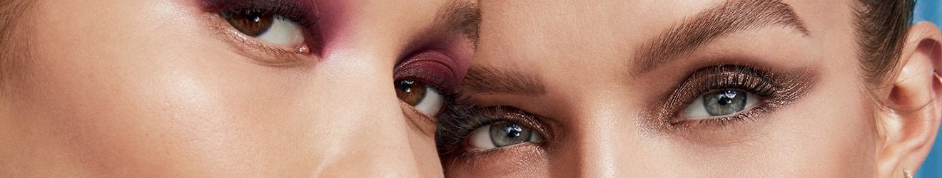Maybelline Eye Makeup products illustrative banner image - Close up of a two women wearing Eyeshadow